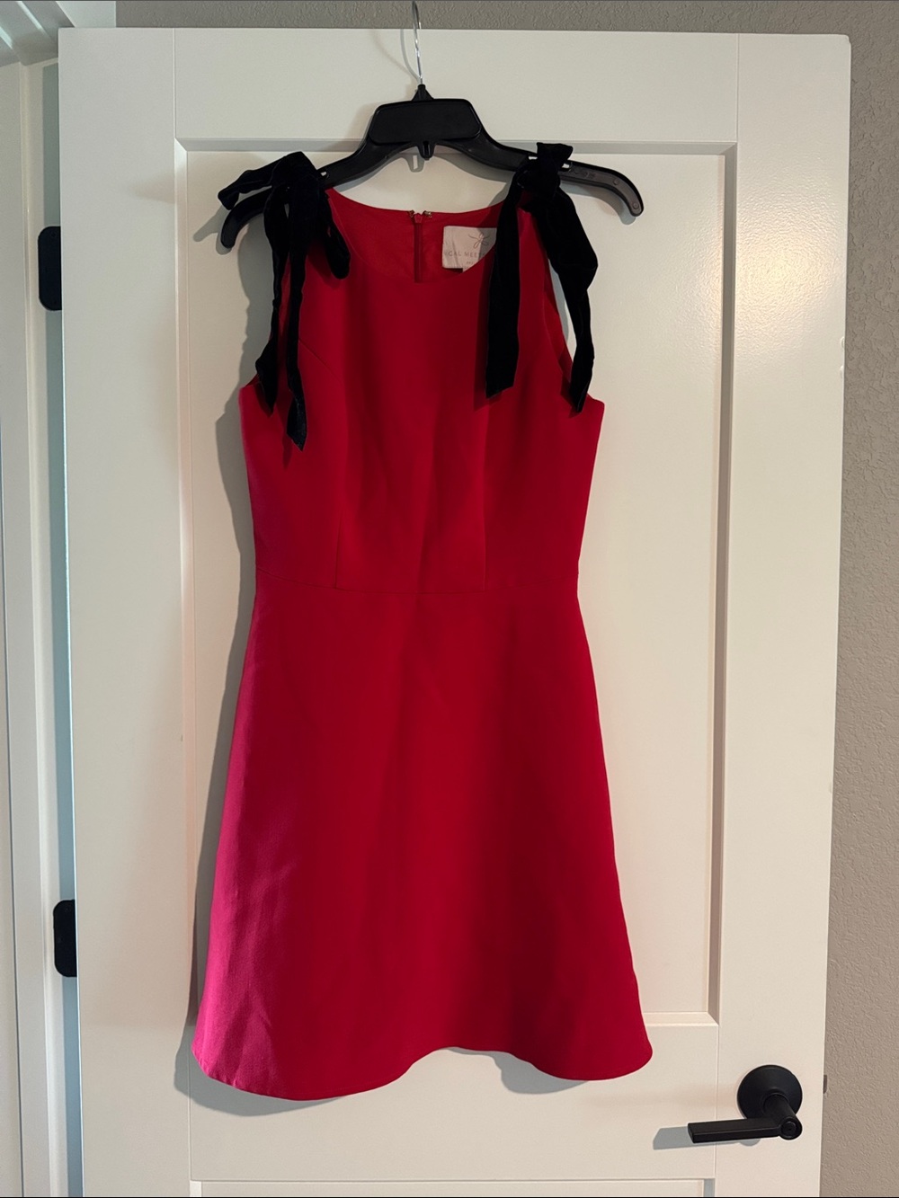 Gal Meets Glam Red Mini Dress with Black Tie Straps